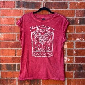 Harley Davidson Medium Cranberry Pink Silver Roll Short Sleeve Graphic Shirt